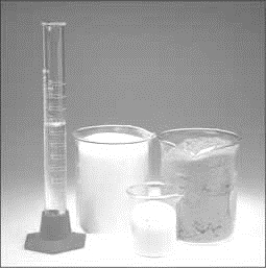 Assume each of the containers in the image contains Avogadro's number of molecules of the substance pictured.   Which of the following correctly describes each container? A)  Each contains the same mass. B)  Each contains the same volume. C)  Each contains the same number of moles. D)  Each contains the same number of atoms E)  Each contains the same number of moles and the same number of atoms.