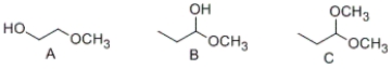 Which of the following compounds contain a hemiacetal functional group?   A)  Α and B B)  Β and C C)  only B D)  only C