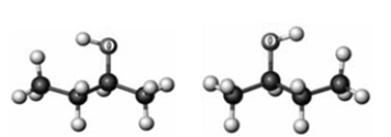 Consider the following two ball-and-stick models. Atoms other than carbon and hydrogen are indicated by the chemical symbol of the element.   Which of the following correctly describes the compound represented by these models? A)  chiral B)  stereoisomers C)  enantiomers D)  all of these