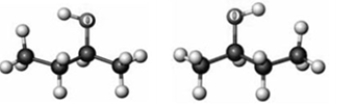 Consider the following two ball-and-stick models. Elements other than hydrogen and carbon are labeled.   If a solution contains 0.0500 mol of each substance, which of the following describes the solution? A)  dextrorotatory B)  levorotatory C)  racemic D)  none of these