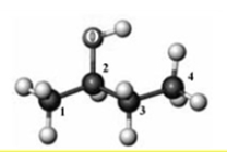 Consider the following ball-and-stick model. Atoms other than carbon and hydrogen are indicated by the chemical symbol of the element.   Which carbon atom represents a stereocenter? A)  1 B)  2 C)  3 D)  4 E)  None of them is a stereocenter.