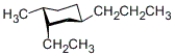 Which of the following is a correct statement about the conformation given below?   A)  The ethyl and methyl groups are in the axial positions. B)  All three alkyl substituents are in equatorial positions. C)  The ethyl group is in an axial position, whereas the methyl group and propyl groups are in equatorial positions. D)  The ethyl and methyl groups are in equatorial positions, whereas the propyl group is in an axial position.