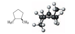 What do the two representations have in common?   A)  Both represent cis isomers of 1,2-dimethylcyclohexane. B)  Both represent cis isomers of 1,2-dimethylcyclopentane. C)  Both represent trans isomers of 1,2-dimethylcyclohexane. D)  Both represent trans isomers of 1,2-dimethylcyclopentane