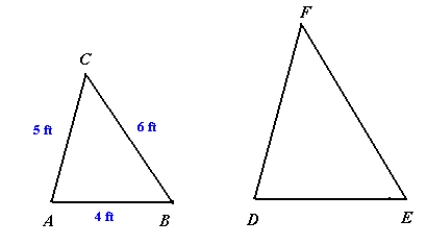 Triangles ABC and DEF are similar with DE = 7.   Find the perimeter of triangle DEF. Round your answer to the nearest hundredth. A)  1.87 ft B)  8.57 ft C)  30.45 ft D)  26.25 ft E)  28.65 ft