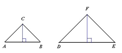 Triangles ABC and DEF are similar with AB = 5 and DE = 9.   The height of triangle DEF is 13. Find the area of triangle ABC. Round your answer to the nearest tenth. A)  18.1 B)  58.5 C)  36.1 D)  22.5 E)  20.2