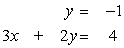 Solve the following system of equations by graphing:   A)  No solution B)  (2, -1)    C)  (2, -1)    D)  (0, 2)   