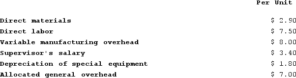 Part U16 is used by Mcvean Corporation to make one of its products. A total of 13,000 units of this part are produced and used every year. The company's Accounting Department reports the following costs of producing the part at this level of activity:   An outside supplier has offered to make the part and sell it to the company for $29.80 each. If this offer is accepted, the supervisor's salary and all of the variable costs, including the direct labor, can be avoided. The special equipment used to make the part was purchased many years ago and has no salvage value or other use. The allocated general overhead represents fixed costs of the entire company, none of which would be avoided if the part were purchased instead of produced internally. In addition, the space used to make part U16 could be used to make more of one of the company's other products, generating an additional segment margin of $25,000 per year for that product. The annual financial advantage (disadvantage)  for the company as a result of buying part U16 from the outside supplier should be: A)  $25,000 B)  ($79,000)  C)  ($35,400)  D)  $14,600