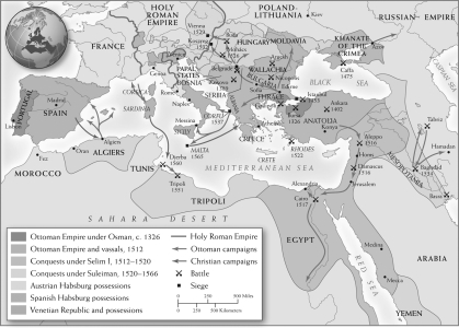Use the two maps below and your knowledge of world history to answer all parts of the question that follows. Map 1 of Europe c. 1400-1500     Map 2 of Ottoman Empire  c. 1300-1556     (A) Identify and explain ONE similarity in the expansion of the Ottoman Empire and of European states in the fourteenth and fifteenth centuries. (B) Identify and explain ONE difference in the expansion of the Ottoman Empire and of European states in the fourteenth and fifteenth centuries. (C) Explain ONE long-term impact that Ottoman expansion had on European states in the fifteenth century.