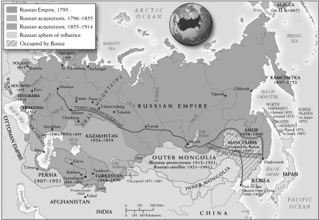 Questions refer to the maps below. Russian Expansion, 1801-1914   U.S. and Canadian Westward Expansion, 1803-1912   -According to the maps, what transportation system was MOST associated with continental territorial expansion? A)  Steamships B)  Railroads C)  Canals D)  Highways