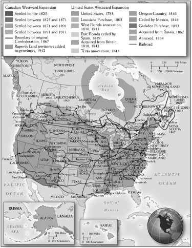 Questions refer to the maps below. Russian Expansion, 1801-1914   U.S. and Canadian Westward Expansion, 1803-1912   -According to the maps, what transportation system was MOST associated with continental territorial expansion? A)  Steamships B)  Railroads C)  Canals D)  Highways