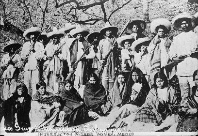 Use the images below to answer all parts of the question that follows. Insurrectos and their women, c. 1910     Las Adelitas     Women fighters during the Mexican Revolution 1910-1914 (A) Identify and explain ONE similarity between the purposes of the two images. (B) Identify and explain ONE significant difference between the portrayal of women in the two images. (C) Identify and explain ONE example of a broader historical context in which the events portrayed in the images took place.