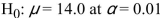 <strong>Assume that in a hypothesis test with null hypothesis , that a value of 11.0 for the sample mean results in the null hypothesis being rejected. That corresponds to a confidence interval result Of</strong> A) The 95% confidence interval for the mean contains the value 11.0 B) The 95% confidence interval for the mean contains the value 14.0 C) The 95% confidence interval for the mean does not contain the value 14.0 D There is insufficient information to conclude whether the 95% confidence interval for the mean ) contains or does not contain the value 14.0