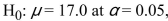 Assume that in a hypothesis test with null hypothesis   that a value of 13.0 for the sample mean results in the null hypothesis being accepted.That corresponds to a confidence interval Result of A) The 98% confidence interval for the mean contains the value 13.0 B) The 98% confidence interval for the mean contains the value 17.0 C) The 98% confidence interval for the mean does not contain the value 17.0 D) There is insufficient information to conclude whether the 98% confidence interval for the mean .contains or does not contain the value 17.0