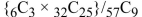 A bag contains 25 white marbles and 32 black marbles.The probability P(X)  of selecting without replacement a sample of size 9 of 3 white marbles and 6 black marbles is A)    B)    C)    D)   
