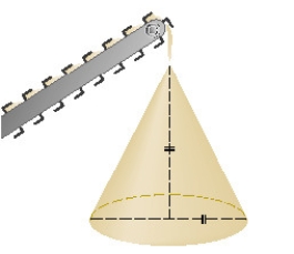 Gravel is being dumped from a conveyor belt at a rate of   ft/min and its coarseness is such that it forms a pile in the shape of a cone whose base diameter and height are always equal. How fast is the height of the pile increasing when the pile is   ft high? Round the result to the nearest hundredth.   A)    B)    C)    D)    E)   