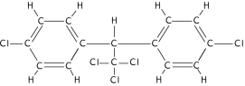   DDT, C14H9Cl5, is a very effective insecticide. It is hazardous to other species, however, because it tends to accumulate in the food chain. Shown above is its chemical structure. Suggest why it remains on plants and in soils for extended periods of time.