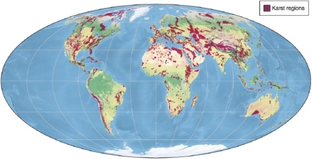   -Referring to the figure, which continent has the fewest exposed carbonate rocks? A) North America B) South America C) Eurasia D) Africa