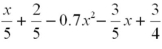 <strong>Simplify and collect like terms: </strong> A) -0.7x<sup>2</sup> - .4x + 1.15 B) 0.7x<sup>2</sup> - .4x + 1.15 C) -0.7x<sup>2</sup> - .4x + .35 D) 0.7x<sup>2</sup> - .4x + .35 E) -0.7x<sup>2</sup> + .8x + 1.15
