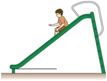 A child manages to use his feet to stop and rest on a slide before he starts gliding again. Choose the free body diagram from below that correctly describes the forces acting on the child while he is at rest.   A)    B)    C)    D)   