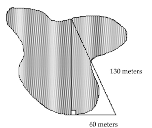 Solve the problem. -Abigail needs to determine the distance at certain points across a lake. Her crew and she are able to measure the distances shown on the diagram below. Find how wide the lake is to the nearest tenth of a meter.   A) 70 m B) 115.3 m C) 8.4 m D) 143.2 m
