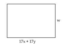  Solve the problem. -Consider the rectangle below. Its area is  x ^ { 2 } + 2 x y + y ^ { 2 }  and its width is 17x + 17y. Find its width, w, in terms of x and by dividing its area by its length.   A)   \frac { x + 2 x y + y } { 17 }  B)   \frac { 17 } { x + y }  C)   \frac { x + y } { 17 }  D)   \frac { x ^ { 2 } + 2 x y + y ^ { 2 } } { 17 ( x + y )  }