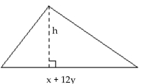  Solve the problem. -Consider the triangle below. If its area is  x ^ { 2 } + 13 x y + 12 y ^ { 2 }  and its base is x + 12y, find its height, h. Use area =  \frac { 1 } { 2 }  (base) (height) .   A) x + y B)   \frac { x + y } { 2 }  C) 2(x + 12y)  D) 2(x + y)  