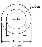  Solve the problem. -In Little City Park there is a circular fountain. The park district has decided to plant a circular garden around the fountain. In order to purchase the appropriate number of plants, they must determine the area of the garden In square feet. Find the area rounded to two decimal places, if necessary. The formula for the area of a circle is  \mathrm { A } = \pi \mathrm { r } ^ { 2 } . \text { Use } 3.14  4 a s an approximation for ?.   A) 1570 sq ft B) 3140 sq ft C) 785 sq ft D) 2464.9 sq ft 