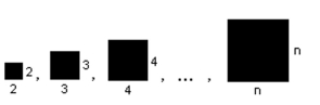  Write the word or phrase that best completes each statement or answers the question. Consider the following squares. For the nth square, the length of each side is n. -  i)Find the areas of the first 4 squares, then list the areas in a sequence. ii)Find the general term for the area of the nth square in the sequence. Usee  a _ { n }  for t for the area. 