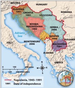 Map 29.1, The Breakup of Yugoslavia, 1991-2008, shows the disintegration of the former socialist nation into a number of small states. Which of these states is the youngest?   A)  Slovenia B)  Croatia C)  Vojvodina D)  Montenegro