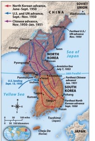 <strong>Map 24.2, The Korean War, 1950-1953, shows the course of events in the Korean War. At what time, according to this map, did the United States have the broadest military control over the peninsula? </strong> A) July 7, 1953 B) November 1950 C) January 1951 D) September 1950