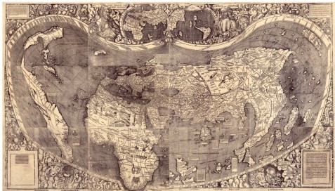 <strong>How did the Universalis Cosmographia, by Martin Waldseemüller and Mathias Ringmann, differ from previous maps of the world?  </strong> A) It depicted Earth as round. B) It was the first map to use Latin geographical terms. C) It provided the first reliable sailing directions to the Americas. D) It was the first European map to depict the Americas and Asia as separate. <div style=padding-top: 35px> 