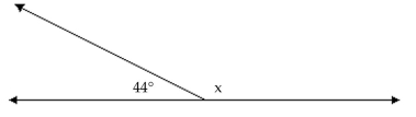 Find the unknown complementary or supplementary angle. -  A) 136° B) 131° C) 146° D) 126°