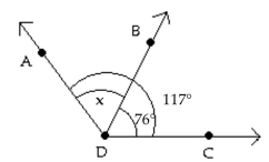  Find the measure of the indicated angle. Figure is not drawn to scale. -  Find the measure ofure of  \triangle \mathrm { X }.  A) 193° B) 27° C) 63° D) 41° 