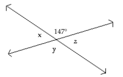  Find the measure of the indicated angle. Figure is not drawn to scale. -  Find the measure ofure of  \triangle X  A) 43° B) 33° C) 57° D) 237° 
