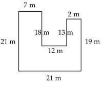 Find the perimeter of the figure. -  A) 95 m B) 113 m C) 100 m D) 84 m