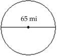  Find the circumference of the circle. -  Give the exact circumference. A) 4225  \pi  mi B) 65  \pi  mi C) 13130  \pi  mi D) 32..5   \pi  mi 