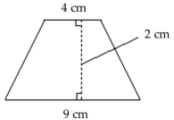 Find the area of the geometric figure. -Trapezoid   A) 36 sq cm B) 13 sq cm C) 26 sq cm D) 72 sq cm