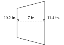 Find the area of the geometric figure. -Trapezoid   A) 151.2 sq in. B) 116.28 sq in. C) 75.6 sq in. D) 71.4 sq in.