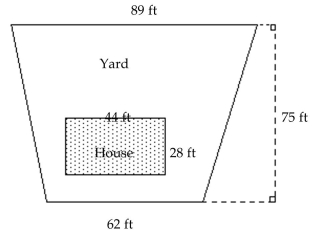 Solve. -  A homeowner wants to know how much grass seed to buy. First the size of the yard must be determined. Use the drawing to determine how many square feet are in the yard. A) 5443 sq ft B) 4430.5 sq ft C) 10,093 sq ft D) 5662.5 sq ft