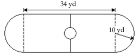 Solve. -Find the area of the skating rink. Round to the nearest tenth.   A) 994 sq yd B) 968 sq yd C) 654 sq yd D) 1308 sq yd