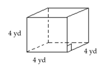  Find the volume of the solid. Use. Use  \frac { 22 } { 7 } \text { for } \pi .  -  A) 32 cu yd B) 12 cu yd C) 64 cu yd D) 16 cu yd 