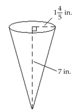  Find the volume of the solid. Use. Use  \frac { 22 } { 7 } \text { for } \pi .  -  A)   71 \frac { 7 } { 25 } \mathrm { cu } \text { in. }  B)   13 \frac { 1 } { 5 } \mathrm { cu } \text { in. }  C)   23 \frac { 19 } { 25 } \mathrm { cu } \text { in. }  D)   2 \frac { 16 } { 25 } \text { cu in. }