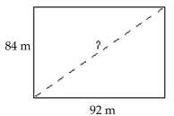 Solve. Round to the nearest tenth. -A rectangular plot of land is 84 meters wide by 92 meters long. Find the length of the diagonal and if necessary, round to the nearest tenth meter.   A) 124.6 m B) 126.5 m C) 176 m D) 37.5 m