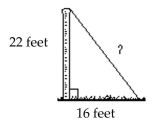 Solve. Round to the nearest tenth. -One end guy wire is attached to the top of a 22-foot pole and the other end is anchored into the ground 16 feet from the base of the pole. Find the length of the guy wire.   A) 27.2 ft B) 38 ft C) 38.2 ft D) 27 ft
