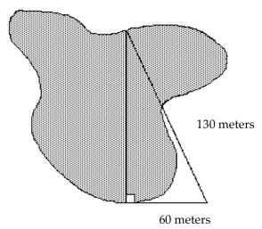 Solve. Round to the nearest tenth. -Avegail needs to determine the distance at certain points across a lake. Her crew and she are able to measure the distances shown on the diagram below. Find how wide the lake is to the nearest tenth of a meter.   A) 143.2 m B) 115.3 m C) 8.4 m D) 70 m