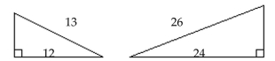  Find the ratio of the corresponding sides of the given similar triangles. Write the ratio in simplest form. -  A)   \frac { 1 } { 2 }  B)   \frac { 2 } { 1 }  C)   \frac { 6 } { 13 }  D)   \frac { 12 } { 13 }
