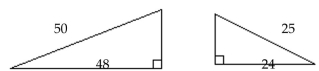  Find the ratio of the corresponding sides of the given similar triangles. Write the ratio in simplest form. -  A)   \frac { 2 } { 1 }  B)   \frac { 12 } { 25 }  C)   \frac { 25 } { 12 }  D)   \frac { 25 } { 24 }