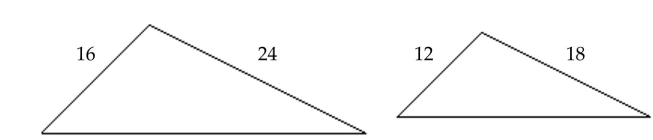  Find the ratio of the corresponding sides of the given similar triangles. Write the ratio in simplest form. -  A)   \frac { 1 } { 2 }  B)   \frac { 4 } { 3 }  C) 2 D)   \frac { 2 } { 3 }