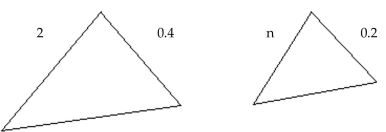 Given that the pair of triangles is similar, find the length of the side labeled n. -  A) 1 B) 10 C) 0.04 D) 4