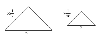 Given that the pair of triangles is similar, find the length of the side labeled n. -Round to the nearest tenth, if necessary.   A) 2758 B) 1.1 C) 0.9 D) 56